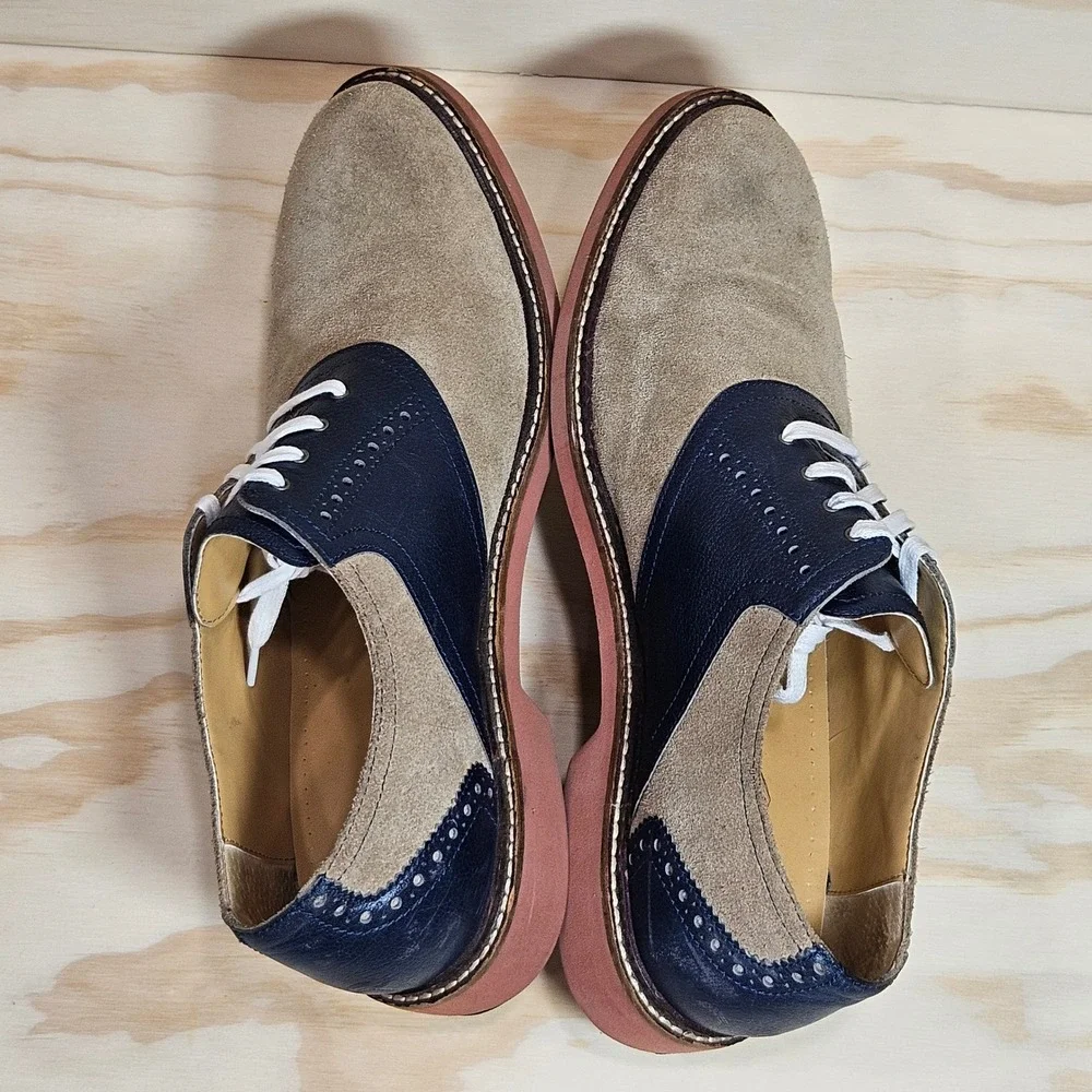 Cole Haan Mens C12280 Tan Suede Navy Leather Saddle Oxford Shoes Size 10.5 M